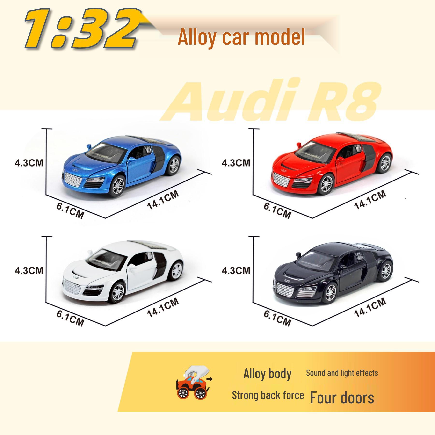 

Boxed 1:32 Pull-back Alloy Sports Car Model R8X6 with Sound, Light, and Four-door Simulation.