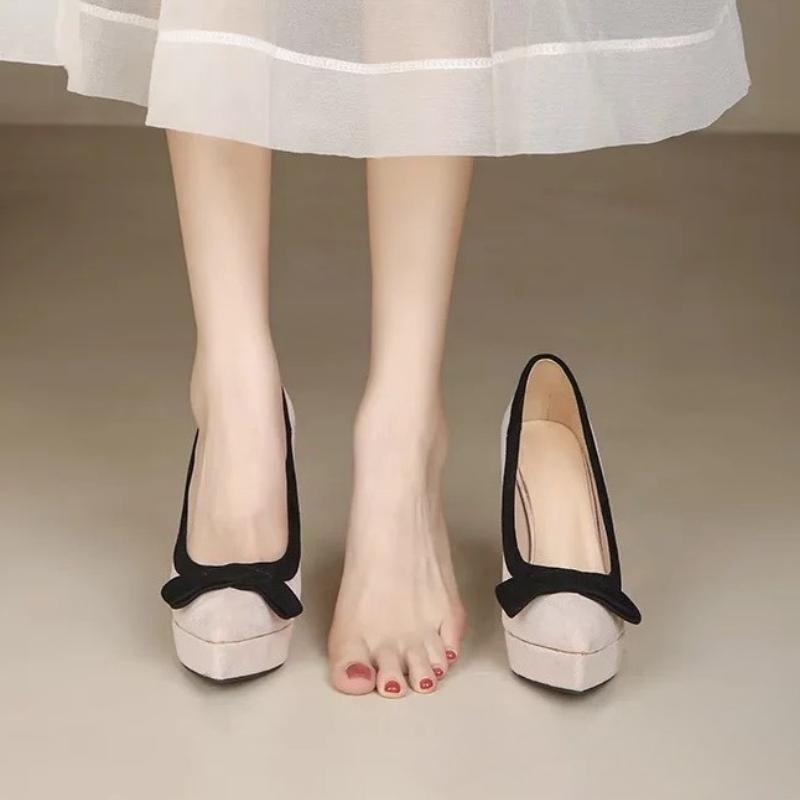 2026 New Spring Autumn Suede Shoes for Woman Fashion Pointed Toe High Heels Butterfly-Knot Sexy Elegant Platform Pumps for Women