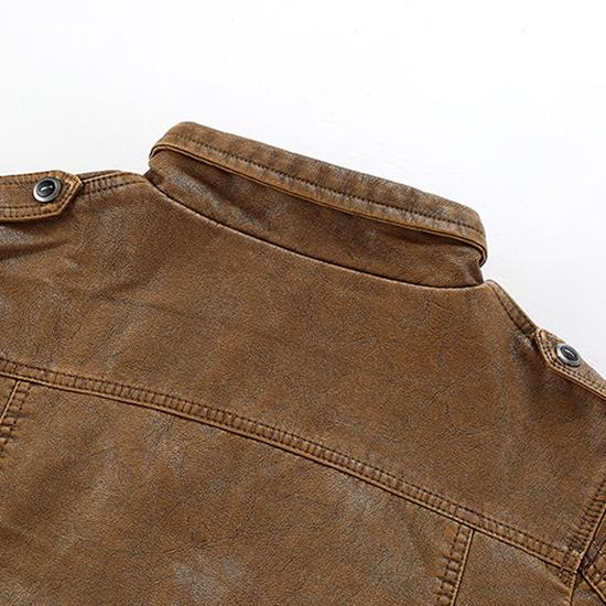 Winter Padded Long-sleeved Large Size Washed Solid Colour Vintage Leather Jacket Washed Faded Craft Jacket Men's Fashion Handsome Jacket