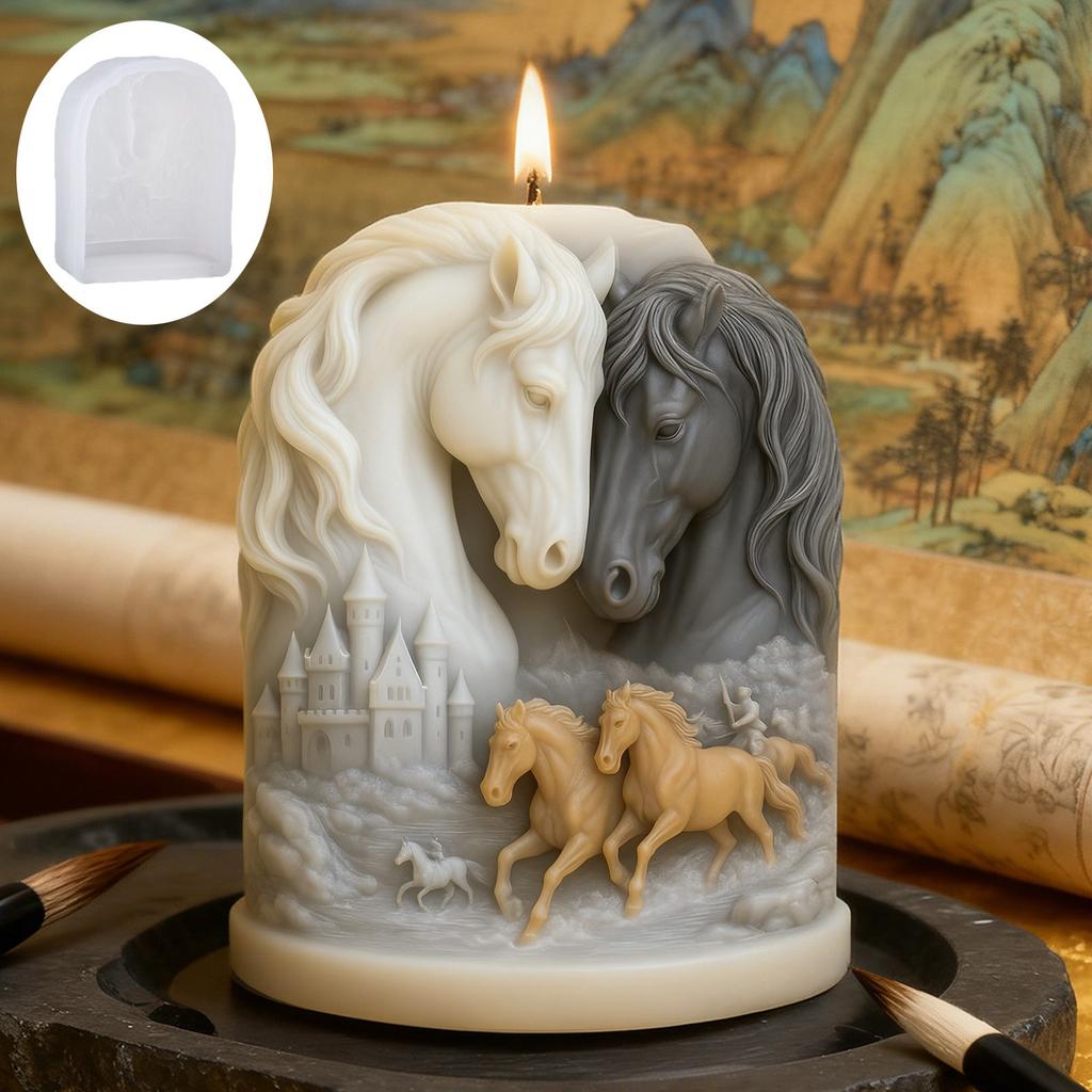 Relief Candle Mold Delicate Double Horse Head Mold Horse Candle Mold Multi Functional For Soap Making New Year Gift Handmade