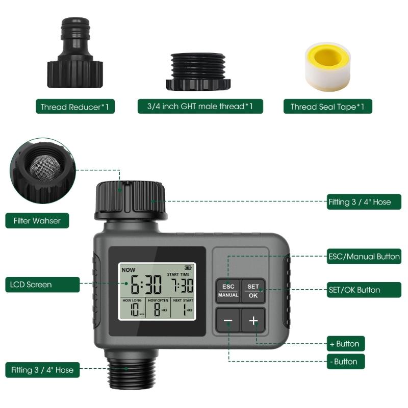 Automatic Plant Watering Timer Adjustable Duration And Intervals IPX5 Waterproof Rain Sensor For Yard Patio Gardens