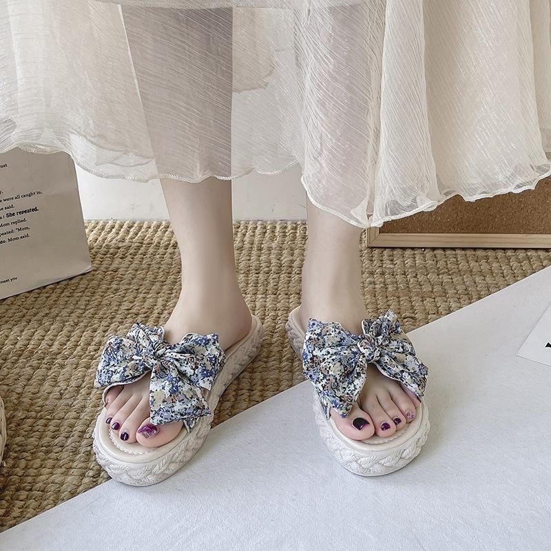 Bow cool slippers female summer out to wear new Internet celebrity fashion versatile shoes fairy style slippers