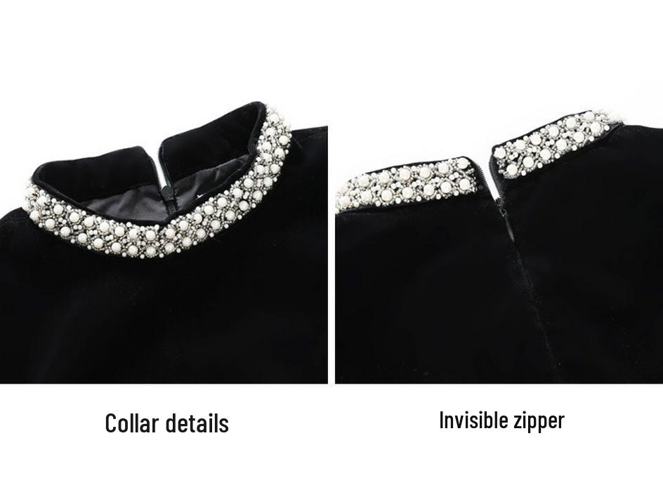 Hepburn Style Black Velvet Long Sleeve Dress - French High-End Autumn/Winter Women's Waist-Cinched Slimming Gown