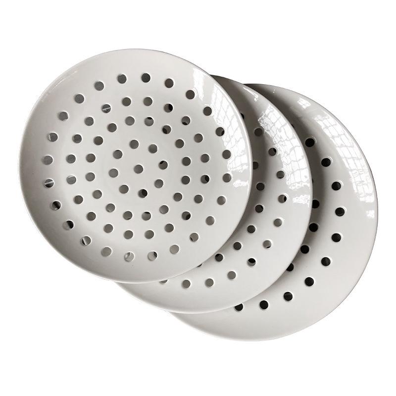 Ceramic Microwave Steamer Plate with Fine Pores - Universal Food Grade for Steaming Seafood, Fish, Buns, and More.
