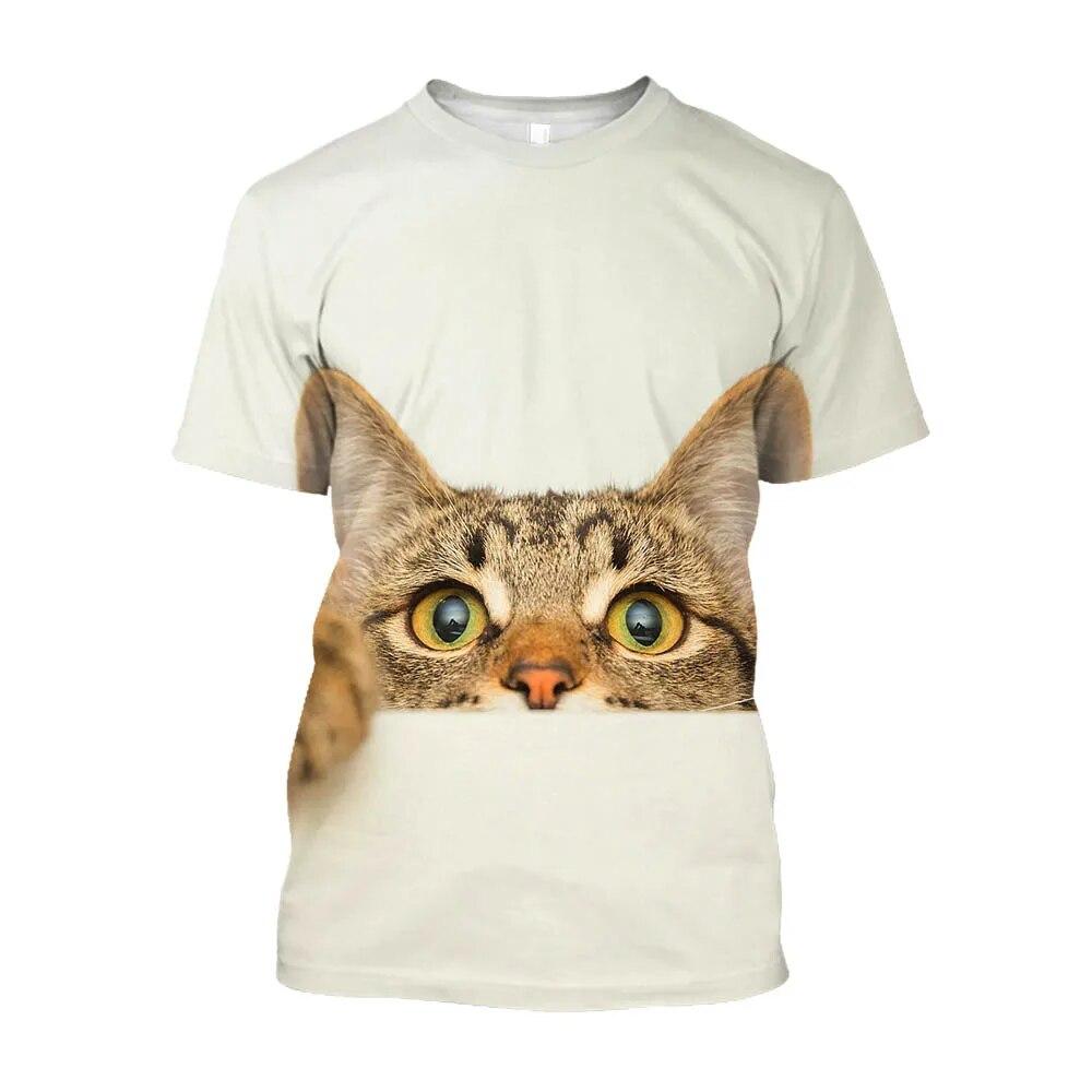 Cute Cat Printed Animal Large Size T-shirts Men Streetwear Korean Fashion Kawaii T-shirty Youth Clothing Tops