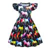Colorful Cartoon Print Princess Dress Short Flying Sleeve Ruffle Dress for Girls Elastic Waist Long Dress for Daily Wear Birthday Photoshoot