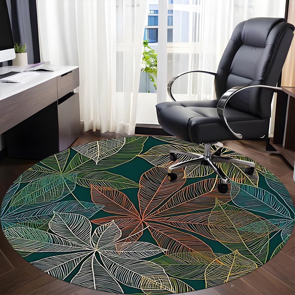 1pc Tropical Leaves Office Round Area Rug, Indoor Mat Suitable ForOffice, Under Office Chairs Bedroom Living Room Home Decor D010