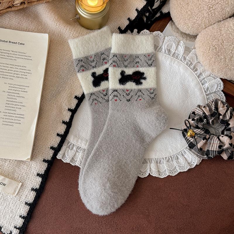 Snow Stacking Socks Cartoon Thickened Warm Wool Socks Velvet Children Cute Cute Puppy College Style