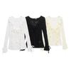 Spring/Summer 2025 Hot Girl V-Neck Lace Patchwork Slim Fit Long-Sleeve Women's Shirt