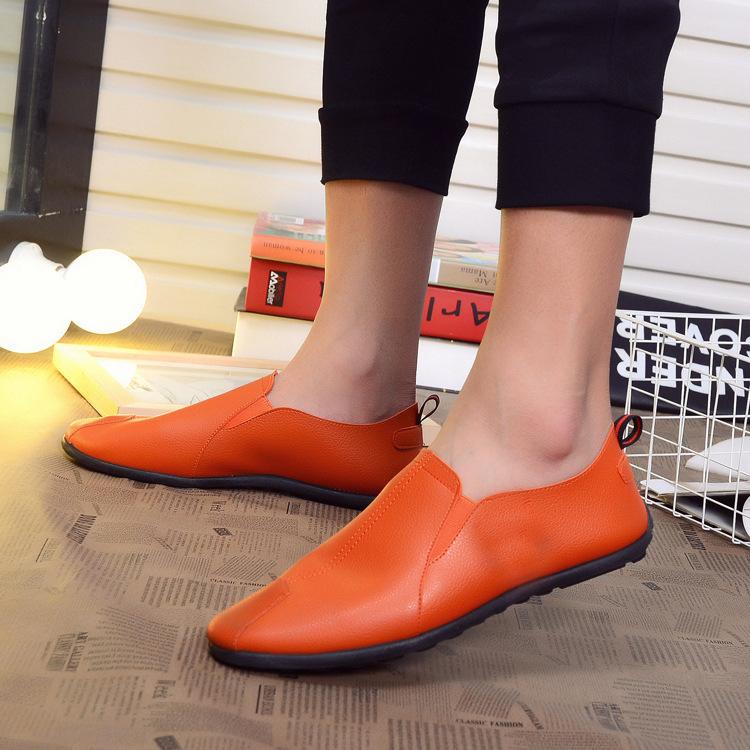 

Мода 2024 года, новый стиль, мужская повседневная обувь из искусственной кожи, удобная мужская обувь, туфли на плоской подошве, мужские туфли без застежек Zapatos Hombre 39 оранжевый
