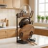 Carbon Steel Pot Lid Rack Space Saving Rustproof Kitchen Storage Rack Stable with Spoon Rest Cutting Board Holder Restaurant