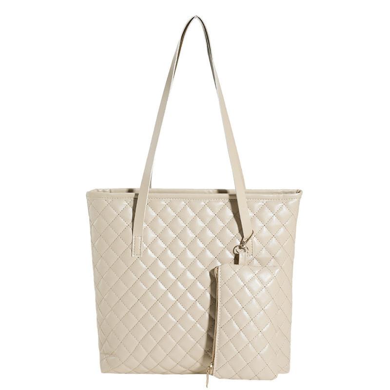 Trendy Street Style Quilted Tote Bag For Women Large Capacity Winter Fashion хаки