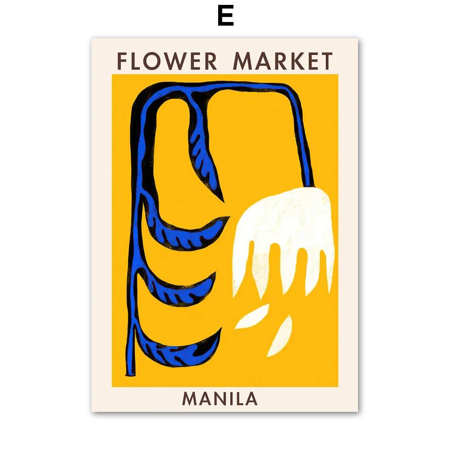Nordic Abstract Flower Market Leaf Illustration Wall Art Posters and Prints Canvas Painting Wall Pictures for Living Room Decor