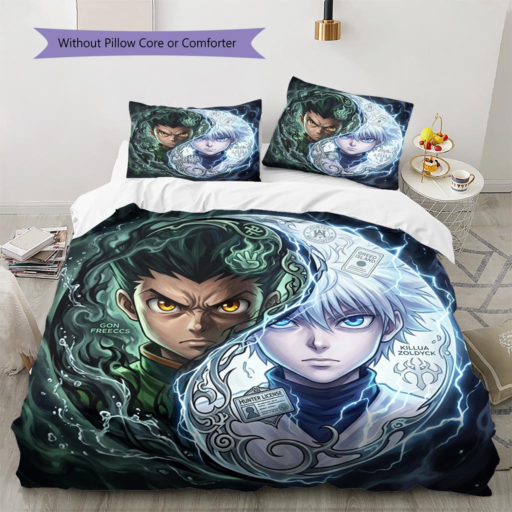 Hunter X Hunter Pattern Bedding Quilt Set Quilt Cover Pillowcase Home Birthday Gift(1 * Duvet Cover + 2 * Pillowcase, Without Core)