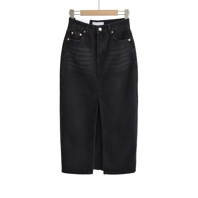 Spring New European and American Retro Ins Casual Loose Cotton Mid-Length Split Design Denim Skirt