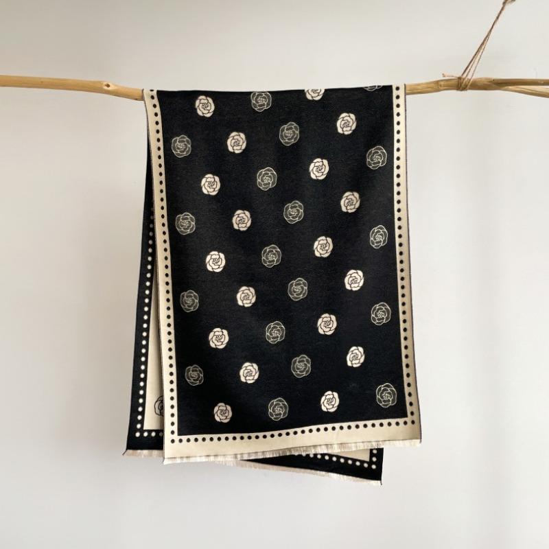 

Premium Camellia Jacquard Scarf Women s Shawl Versatile Air Conditioning Room Blanket Autumn and Winter Warm Scarf 185x65cm чёрный