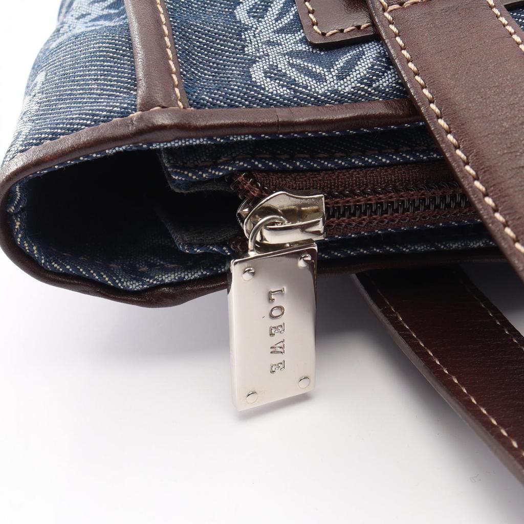 Used LOEWE Repeat anagram Tote Bag canvas leather Navy Brown Used Women