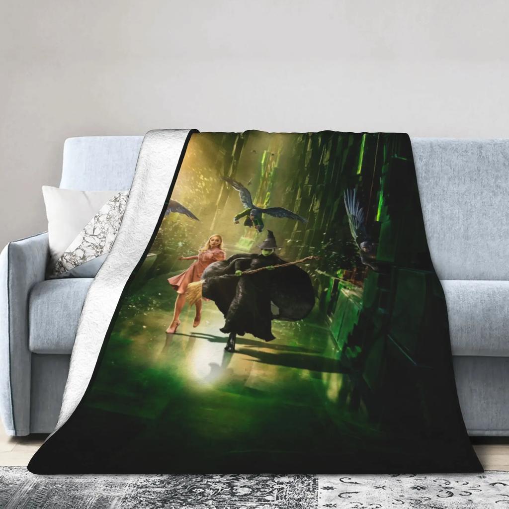 Elphaba  Glinda Wicked Movie Warm Plush Throw Blanket for Kids and Adults Flannel Couch Bedspread Sofa Cover