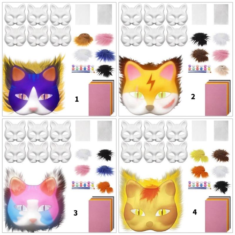 Therians Mask Set Furs,Eye Mesh,Felts Sheet DIY Foxes Cats Mask To Paint Furry Animal Mask Gear for Halloween Cosplay