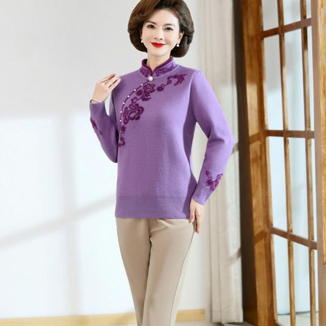 Herbst Winter Damen Nerzfleece Pullover Locker Übergröße Pullover Bestickt Pullover Fleece Verdickt Beflockt Strickoberteile