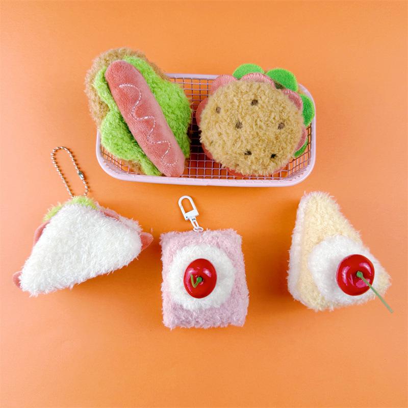 Chaveiro Hambúrguer Bolo Sanduíche de Pelúcia Desenho Animado Comida Simulada Argola de Chave Pingente de Bolsa Mochila Criativa Decoração Suspensa Presentes