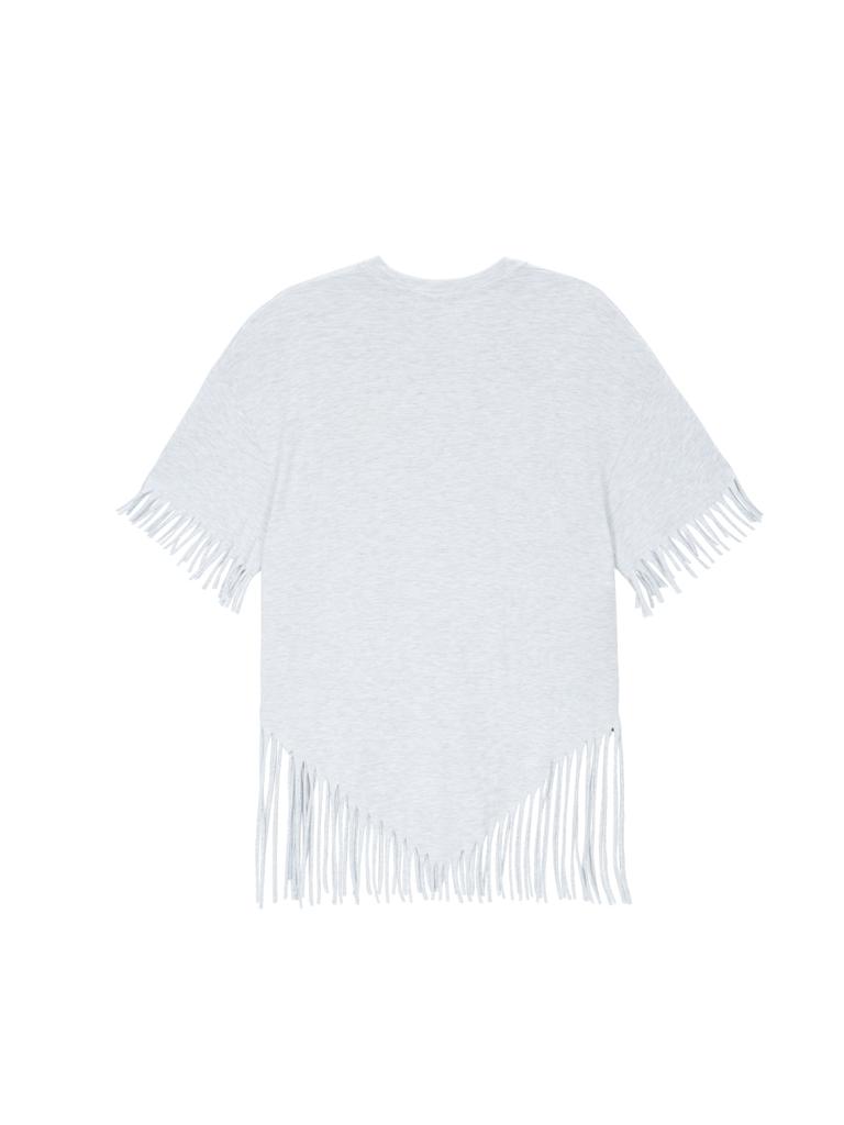 ASIF CALIE Gurls Oversized-Fit Fringe T-Shirt Whitemelange