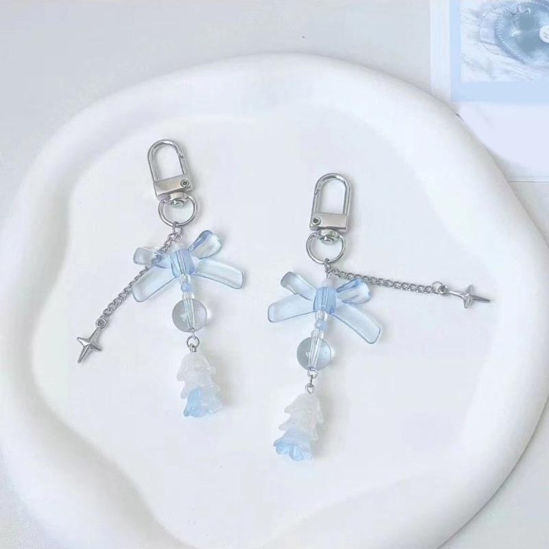 Bowknot Flower Bead Charm Keychains Sweet Cute Pendant Hanging Ornament Keyring Backpack Decoration for Women Girls