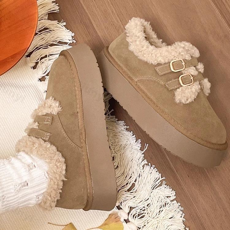 Fashion Winter Women's Keep Warm Platform Cotton Shoes Fashion Buckle Low Top Sneakers for Women Outdoor Casual Plus Velvet Snow Boots