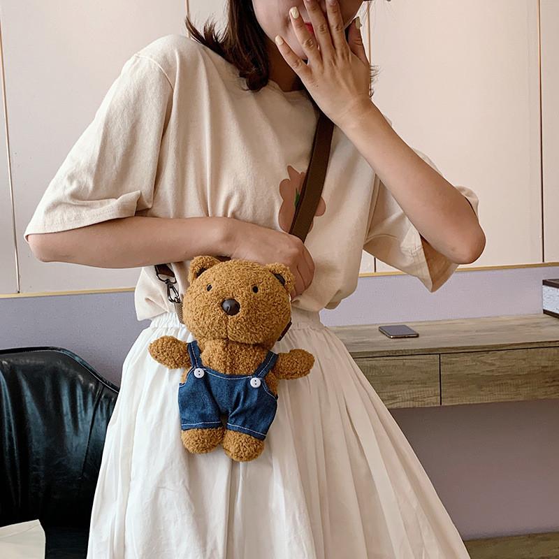 Cartoon Bear Plush Mini Sling Bag With Inner Pocket For Teens Streetwear Fashion
