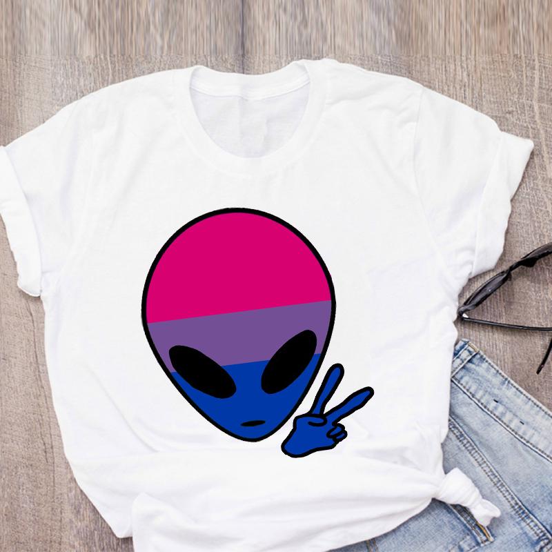 Women Graphic Cartoon Alien Color Ladies Summer Print T Shirt Shirt Tops Lady Clothes Womens