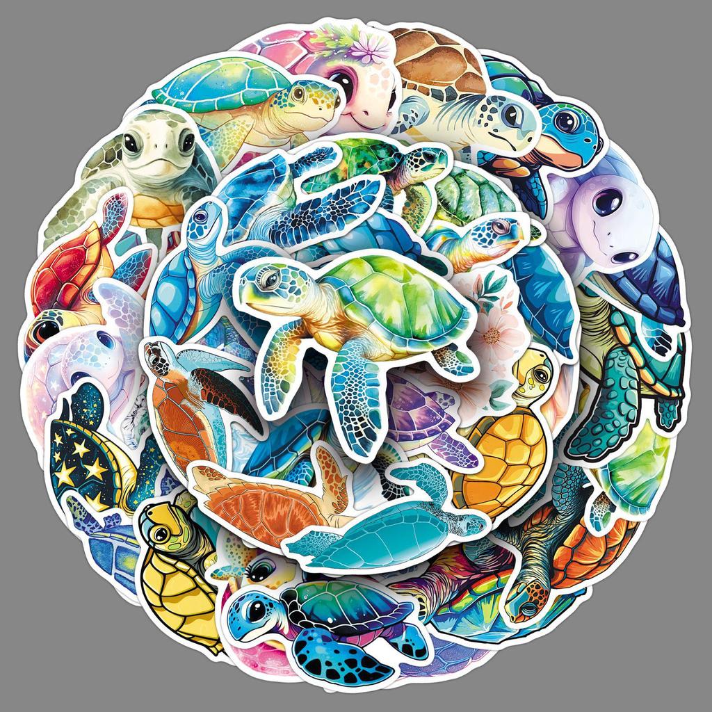 50 Sea Turtle & Marine Life Cartoon Stickers - Waterproof for Notebooks, Journals & Thermos Cups