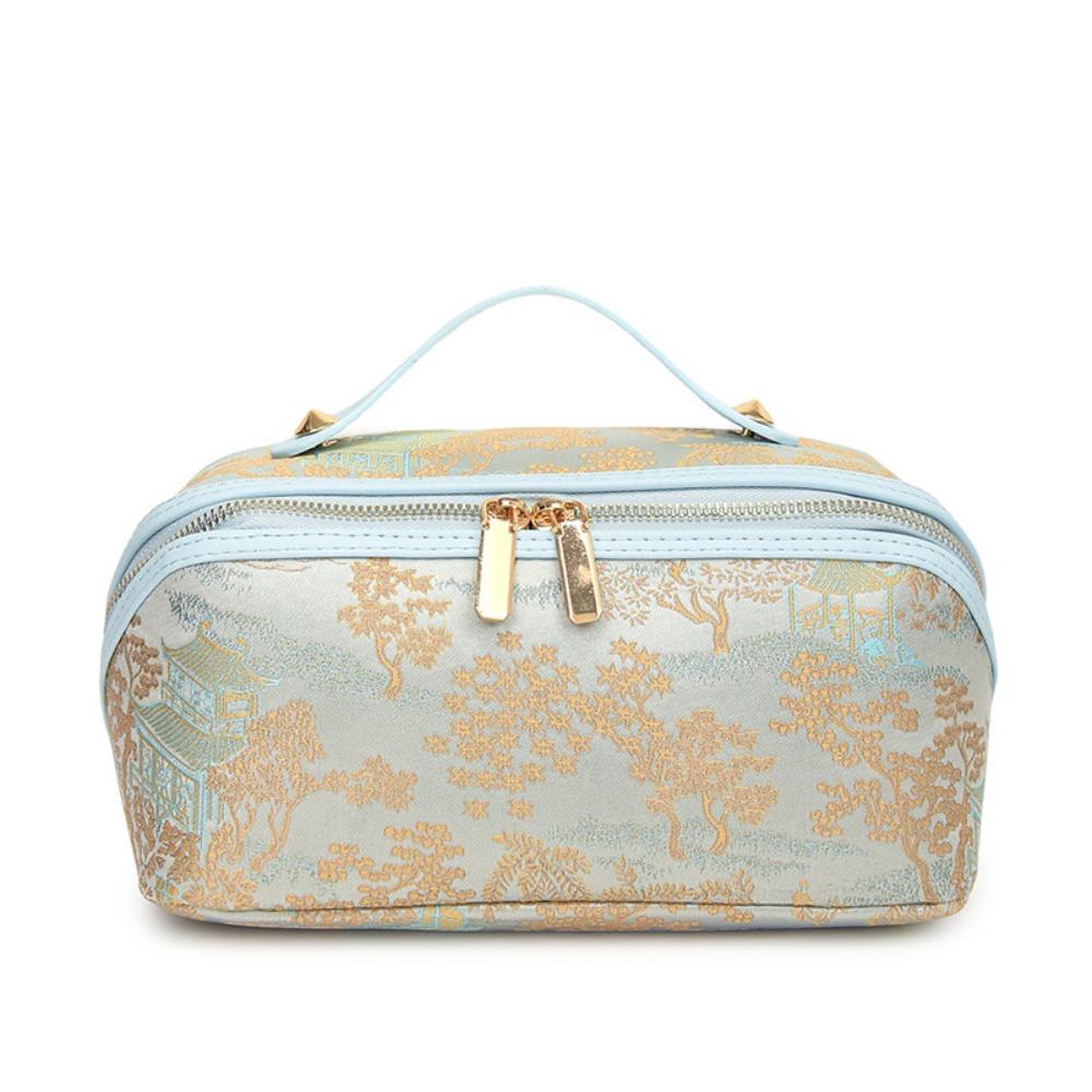 

Fashion Portable Cosmetic Bag Chinese Style Embroidery Makeup Bag Large Capacity Skincare Bag for Women синий