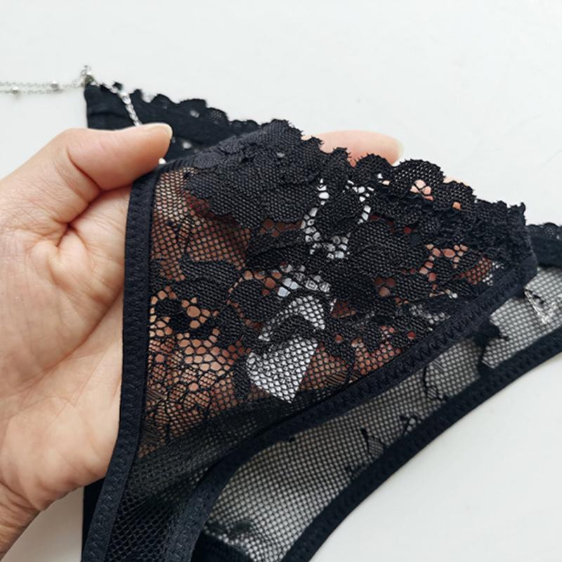 Sexy Ladies Solid Color Chain Thong Low Waist Transparent Temptation Panties Chain V Pants