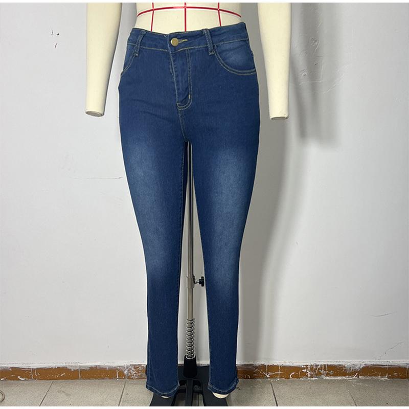 Women Jeans High Waist Women's Skinny Fit Washed Jeans with Zipper Button Fly Pockets Solid Color Denim Pencil for Streetwear