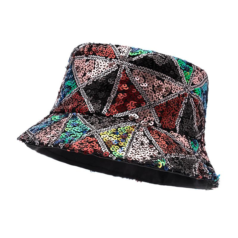 Color Sequins Fisherman Hat Women's Bucket Hat Foldable Basin Hat