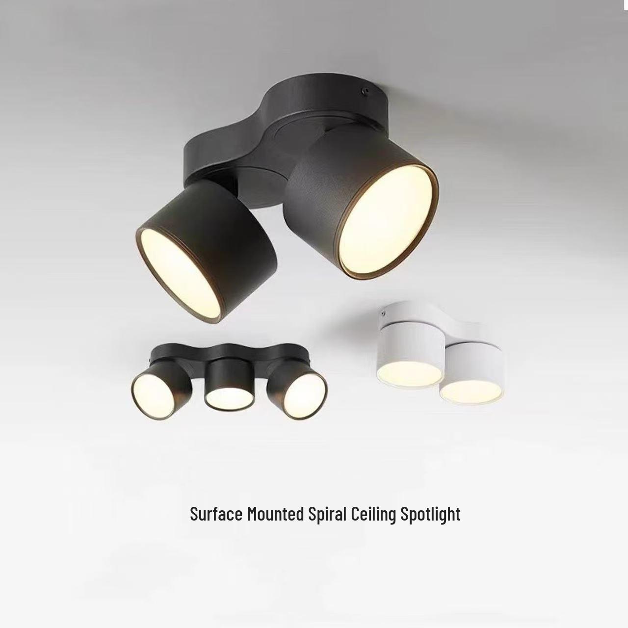 

Dual/Triple Head Dimmable LED Ceiling Light, Surface-Mounted, Adjustable Gimbal, Three-Color Round Recessed Downlight for Living Room Single Head White 12W - 3000K