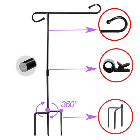 Garden Flag Stand with 5 Prong Base Heavy Duty Weather-proof Metal Outside Yard Patio 12x18-Inch Flag Pole Holder with Shepherd Hook
