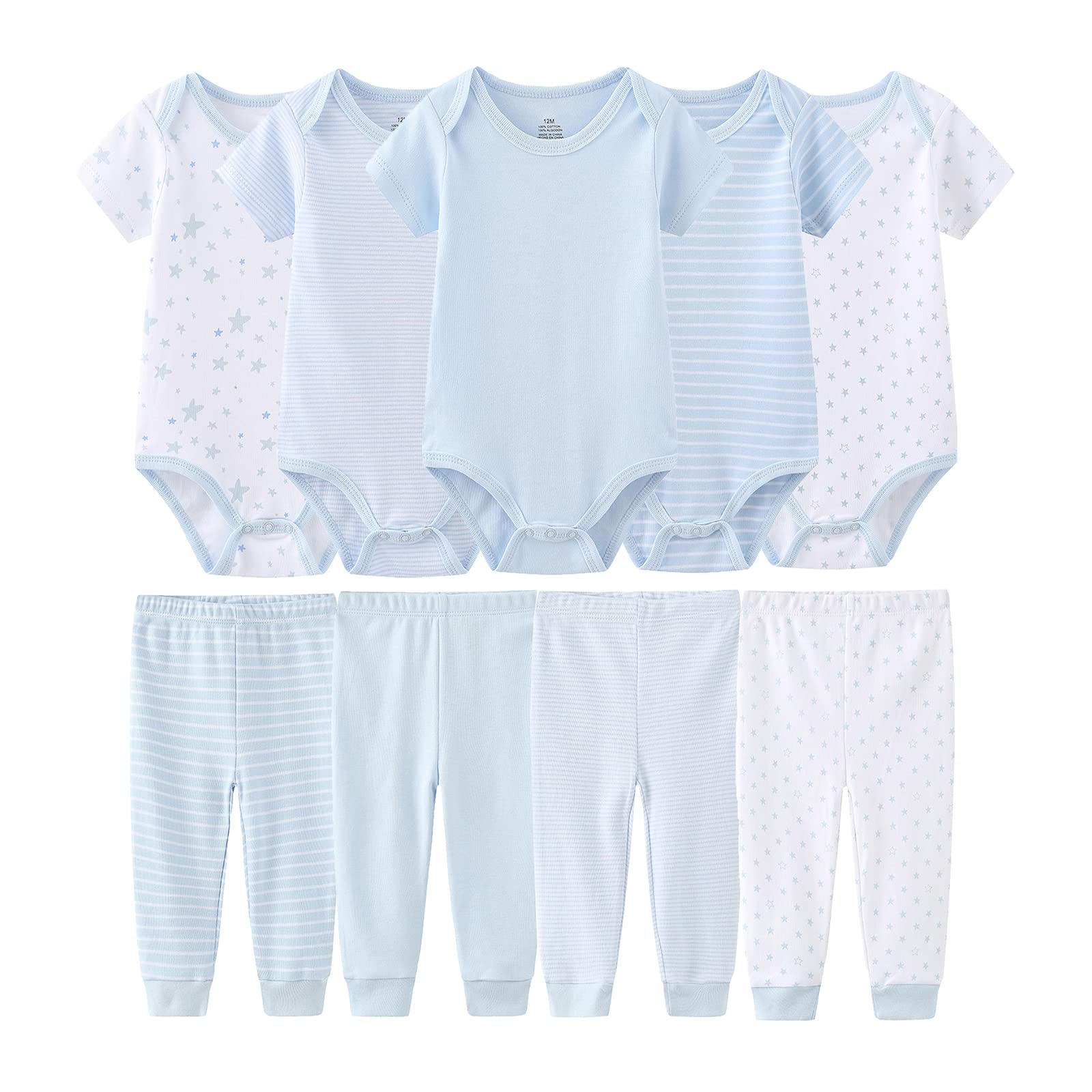 

Newborn Clothes Set Short Sleeve Baby Boy Pants Baby Girl Bodysuit Baby Layette Nine Months [MAMIMAKA] Set, Piece-5210, 0-3