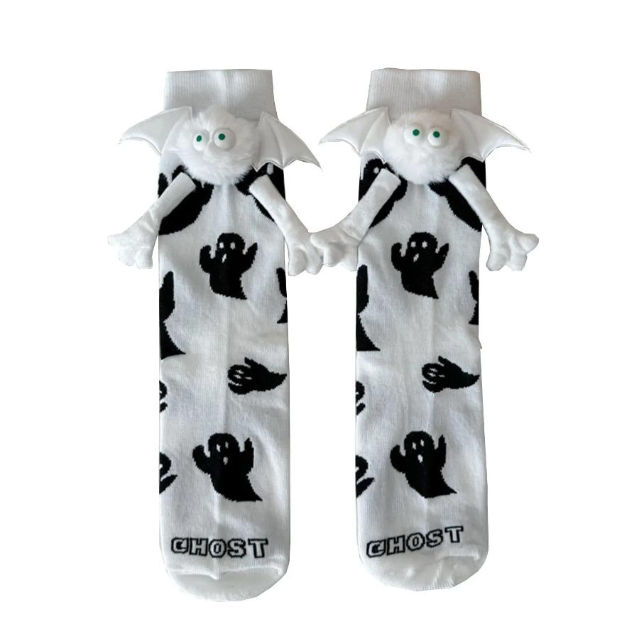 Damen Halloween Socken Niedliche Keine Magnetischen Hand in Hand Socken Und Weiße Geist Mittelrohr Cartoon Socken Lustige Socken