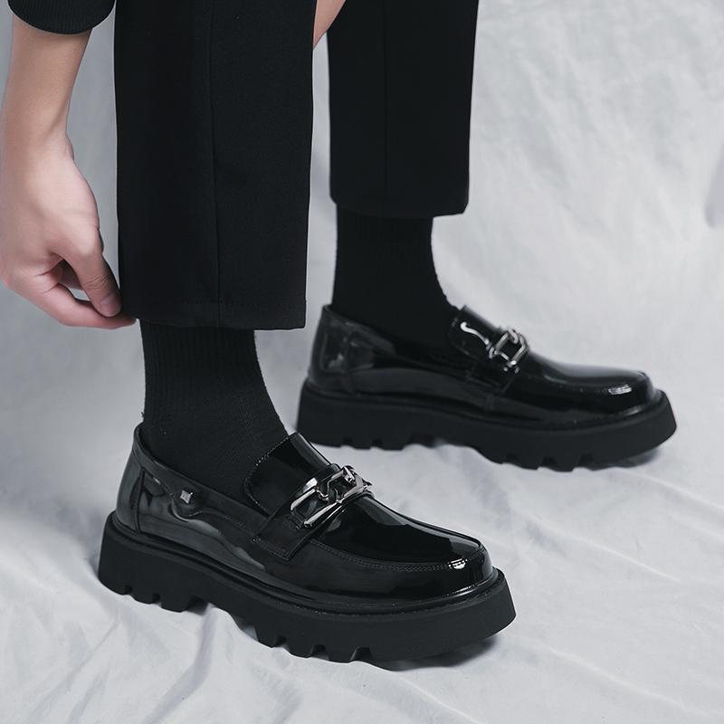 Fashion Thick soled men's leather shoes Trendy designer style Dress up party Fashion youth versatile shoes Classic Black loafer Hot