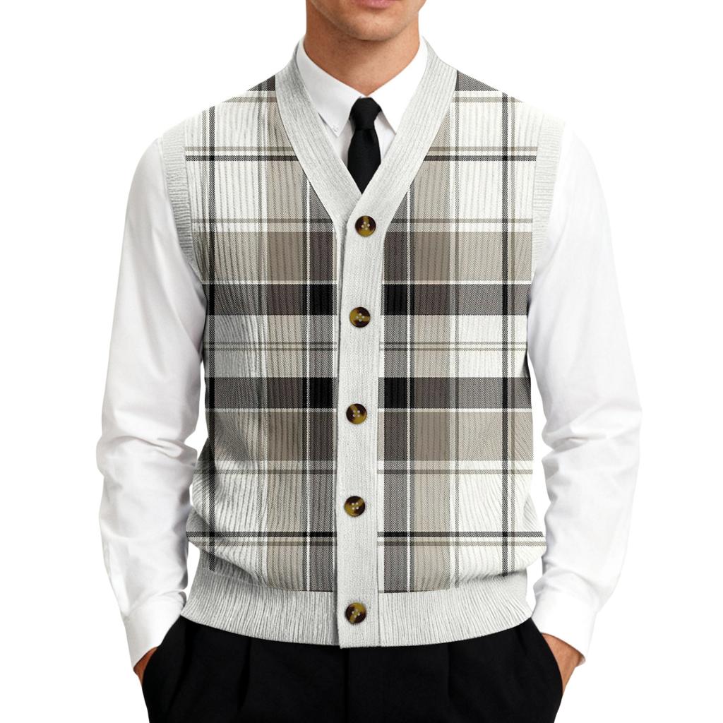 Men's V-Neck Sleeveless Knit Cardigan Vest