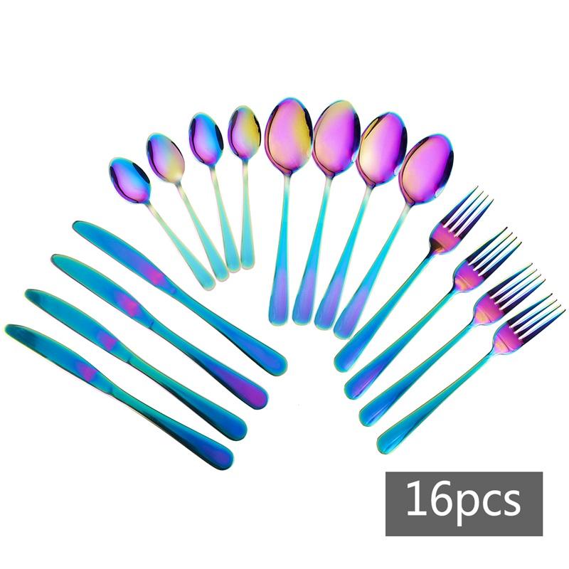 16PCS Stainless Steel Cutlery Set Creative Dinnerware Silverware Sets Fork Knife Spoons Tableware for Kitchen Household