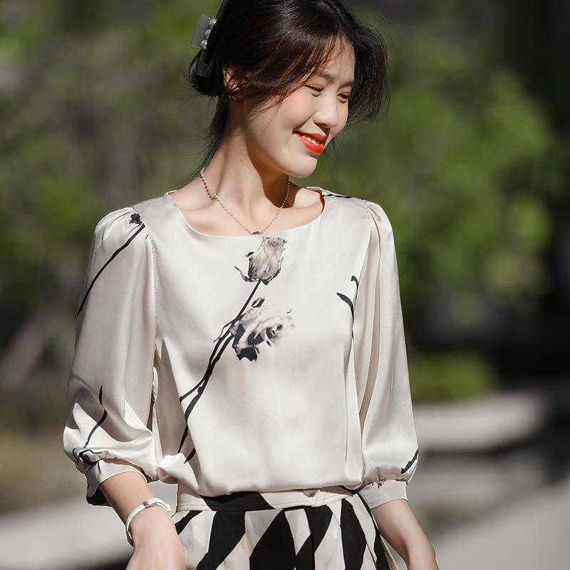 

Летний темперамент с круглым вырезом и рукавами до локтя, новый свободный зарубежный универсальный топ с рукавами три четверти XXXL