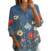 Women Button Front Vintage Floral Print Shirt Three Quarter Sleeve Loose Fit Blouse Casual Lightweight Top for Everyday Wear