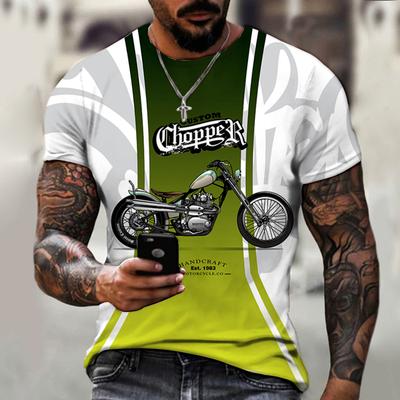 Camiseta masculina retrô punk motocicleta estilo camiseta legal camiseta gola redonda estampa 3D tops manga curta respirável oversized casual solto