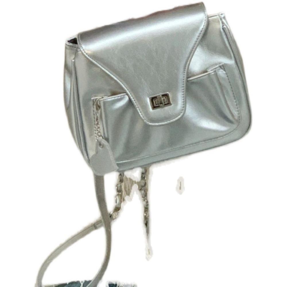 Korean Spice Girl Bag Women's 2023 New Silver Chain Simple Small Double Shoulder Small Square Bag Portable Shoulder Bag