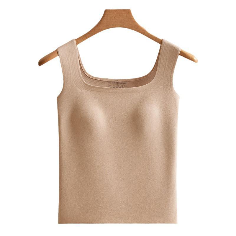 Autumn/Winter Women's Ribbed Brushed Velvet Warm Vest with Chest Pad - Seamless, Self-Heating, Thick Innerwear