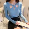 Autumn and Winter Small Sexy Front Chest Hollow Out Slim Fit Base Knitted Shirt for Women, Long Sleeved Temperament Top, Women's Fashion
