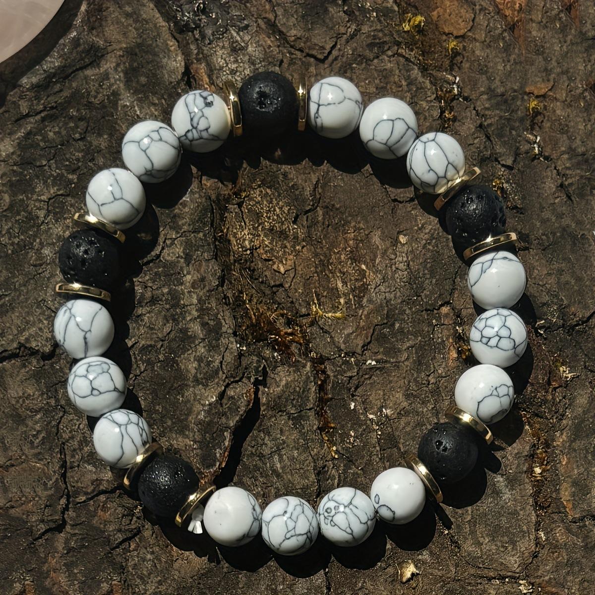 

Niche White Turquoise Volcanic Stone Bracelet for Women Fashion Handmade Beaded Jewelry Natural Stone Boho Style Daily Wear Charm Bracelet