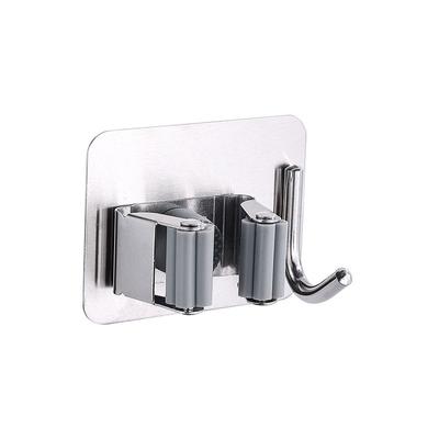 Houseeker Edelstahl-Mopp-Clip mit Haken, Badezimmer-Toilettenbesen-Aufbewahrungsregal, Mopp-Bürsten-Handtuchhalter